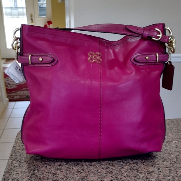 NWT  Coach Colette bag fuchsia color natural leather with Brass metal - Picture 7 of 17